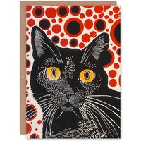 Artery8 Birthday Card Block Print Black Cat Red Dots Animal Lover For Him Her