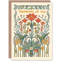 Artery8 Sympathy Card Wildflowers Art Nouveau Design Garden Floral Classic in Beige