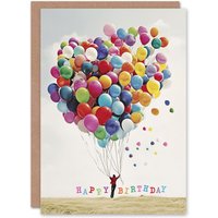 Artery8 Birthday Card Man Flying Balloons Up Colourful Fun Bright For Him Her