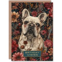 Artery8 Birthday Card Tan French Bulldog in Wildflower Garden Wishes Him Her in Red