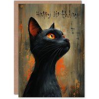Artery8 Birthday Card Black Cat Portrait Glowing Eyes Magic Comic Artwork