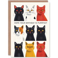Artery8 Birthday Card Nine Fun Cats Purrfect Animal Lover Artwork For Him Her in White