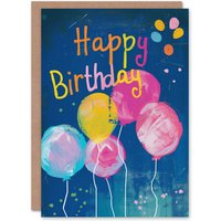 Artery8 Birthday Card Bright Colourful Fun Birthday Balloons Painting Him Her in Blue