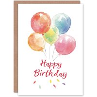 Artery8 Birthday Card Soft Watercolour Birthday Balloons Pastel Light Painting in White