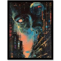 Artery8 Japanese Sci Fi City Tokyo Japan Cyberpunk Pulp Framed Art Print in Blue | Size: A4
