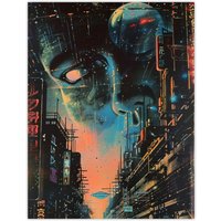 Artery8 Japanese Sci Fi City Tokyo Japan Cyberpunk Pulp Wall Art Print in Blue | Size: W18" x H24"