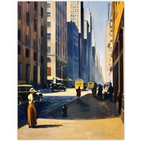 Artery8 1930s 5th Avenue Street View Sunny New York Wall Art Print in Brown | Size: W18" x H24"