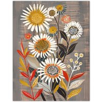 Artery8 Rustic Wildflower Painting Floral Autumn Folk Art Wall Art Print in Grey | Size: W24" x H32"
