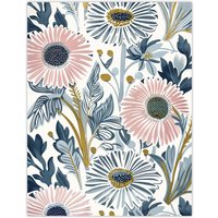 Artery8 Pink Blue Aster Wildflowers Bright Floral Design Wall Art Print | Size: W24" x H32"