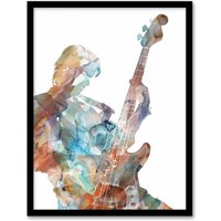Artery8 Bass Player Musician Bassist Watercolour Painting Framed Art Print in White | Size: A4