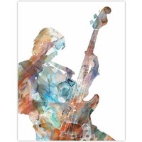 Artery8 Bass Player Musician Bassist Watercolour Painting Wall Art Print in White | Size: W24" x H32"