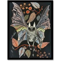 Artery8 Bat Flight Night Patterns Rustic Botanical Framed Art Print | Size: W12" x H16"