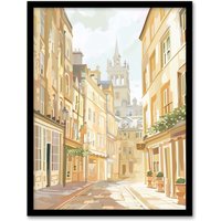 Artery8 Bath England Sunny Day Street View Cityscape Framed Art Print in Beige | Size: A4