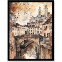 Artery8 Bath England Historic Canal England Watercolour Framed Art Print in Beige | Size: A4