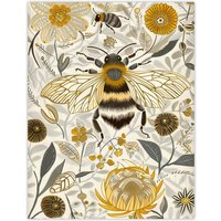 Artery8 Honey Bee Flowers Bright Stylised Floral Design Wall Art Print in Yellow | Size: W18" x H24"