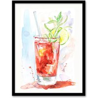 Artery8 Bloody Mary Cocktail Drink Watercolour Simple Framed Art Print in Red | Size: W12" x H16"