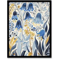 Artery8 Bluebells in Bloom Botanical Painting Ochre Blue Framed Art Print | Size: W12" x H16"