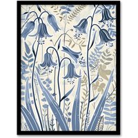 Artery8 Spring Bluebells Bright Flower Painting Botanical Framed Art Print in Blue | Size: W12" x H16"