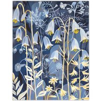 Artery8 Bluebells at Night Botanical Painting Wildflowers Wall Art Print in Blue | Size: W24" x H32"
