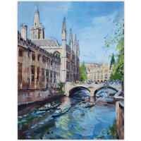 Artery8 Cambridge Boat Race Scene Painting Summer England Wall Art Print in Blue | Size: W24" x H32"