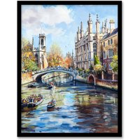 Artery8 Cambridge Canal Boats Painting England Summer Framed Art Print | Size: A4