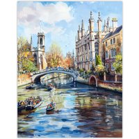 Artery8 Cambridge Canal Boats Painting England Summer Wall Art Print | Size: W18" x H24"