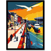Artery8 Bright Colourful Cardiff Bay Artwork Bold Sunset Framed Art Print | Size: W12" x H16"