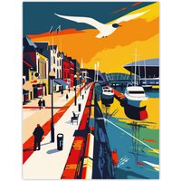 Artery8 Bright Colourful Cardiff Bay Artwork Bold Sunset Wall Art Print | Size: W18" x H24"