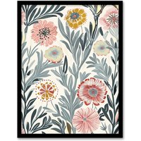 Artery8 Carnation Flowers Artwork Bright Garden Floral Framed Art Print in Blue | Size: A4
