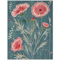 Artery8 Blooming Pink Carnation Flowers Artwork Spring Wall Art Print in Blue | Size: W24" x H32"