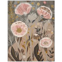 Artery8 Autumn Carnations Flowers Artwork Rustic Floral Wall Art Print in Beige | Size: W24" x H32"