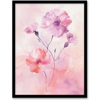 Artery8 Carnation Flowers Watercolour Pink Pastel Modern Framed Art Print | Size: A4