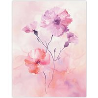 Artery8 Carnation Flowers Watercolour Pink Pastel Modern Wall Art Print | Size: W12" x H16"