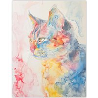Artery8 Cat Lover Pastel Rainbow Watercolour Portrait Wall Art Print | Size: W12" x H16"