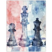Artery8 Chess Piece Chessboard Abstract Light Watercolour Wall Art Print | Size: W18" x H24"