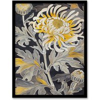 Artery8 Yellow Chrysanthemum Flower Detailed Artwork Framed Art Print | Size: W12" x H16"