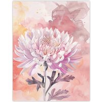 Artery8 Chrysanthemum Flower Watercolour Pastel Soft Wall Art Print in Pink | Size: W12" x H16"