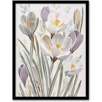 Artery8 Crocus Flowers in Bloom Artwork Pastel Bouquet Framed Art Print in White | Size: W12" x H16"