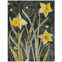 Artery8 Daffodil Green Forest Artwork Dark Spring Floral Wall Art Print in Yellow | Size: W18" x H24"