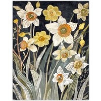 Artery8 Dark Daffodils in Bloom Artwork Spring Floral Wall Art Print in Yellow | Size: W18" x H24"