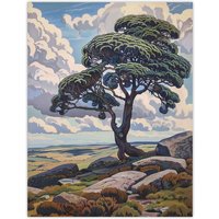 Artery8 Single Tree Dartmoor Devon Landscape England Wall Art Print | Size: W18" x H24"