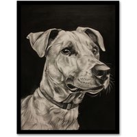 Artery8 Dog Lover Portrait Pencil Drawing Pet Animal Framed Art Print in Black | Size: W12" x H16"