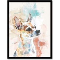 Artery8 Chihuahua Dog Lover Light Watercolour Portrait Framed Art Print | Size: W12" x H16"