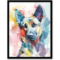 Artery8 Alsatian German Shephard Dog Lover Watercolour Framed Art Print | Size: A4