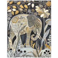 Artery8 Elephant Flowers Artwork Quirky Floral Folk Art Wall Art Print | Size: W18" x H24"