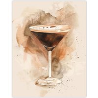 Artery8 Classic Espresso Martini Cocktail Watercolour Wall Art Print in Brown | Size: W12" x H16"