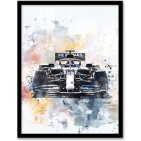 Artery8 Racing Modern Watercolour Race Car Track Shot Framed Art Print in Black | Size: W12" x H16"