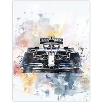 Artery8 Racing Modern Watercolour Race Car Track Shot Wall Art Print in Black | Size: W18" x H24"