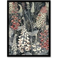 Artery8 Dark Foxglove Forest Flowers Artwork Grey Floral Framed Art Print in Blue | Size: W12" x H16"