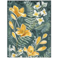 Artery8 Spring Freesia Yellow Flowers Botanical Painting Wall Art Print | Size: W12" x H16"